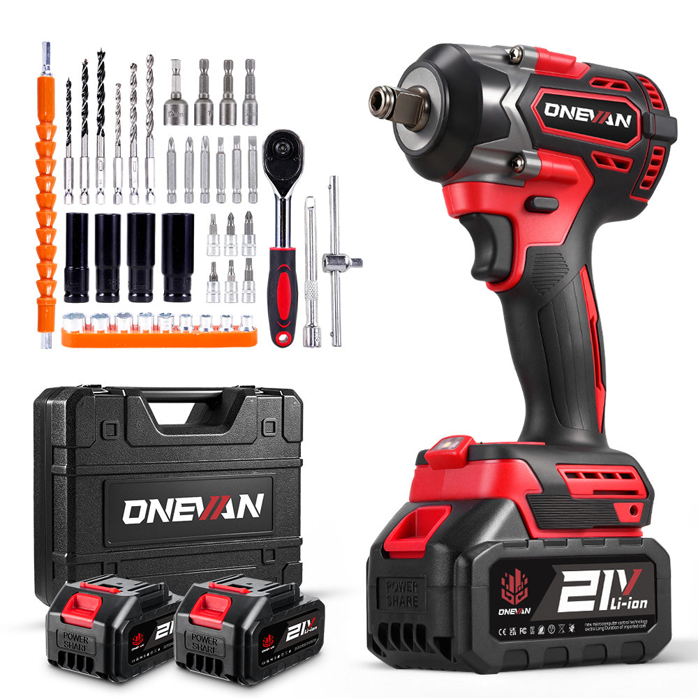 ONEVAN 1/2" 500N·m Brushless Cordless Impact Wrench (31-Piece Accessory) | For Makita 18V Battery