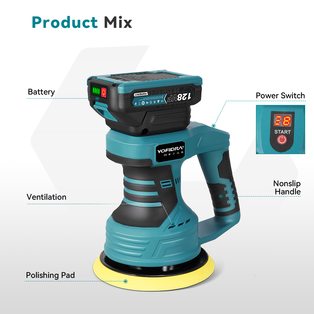 ONEVAN 150mm 8-Gear Cordless Car Polisher | For Makita 18V Battery - Image 3