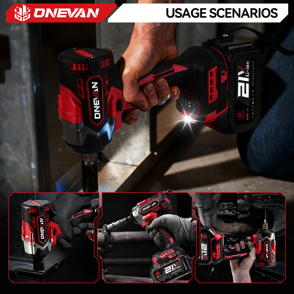 ONEVAN 1/2" 500N·m Brushless Cordless Impact Wrench (31-Piece Accessory) | For Makita 18V Battery - Image 9