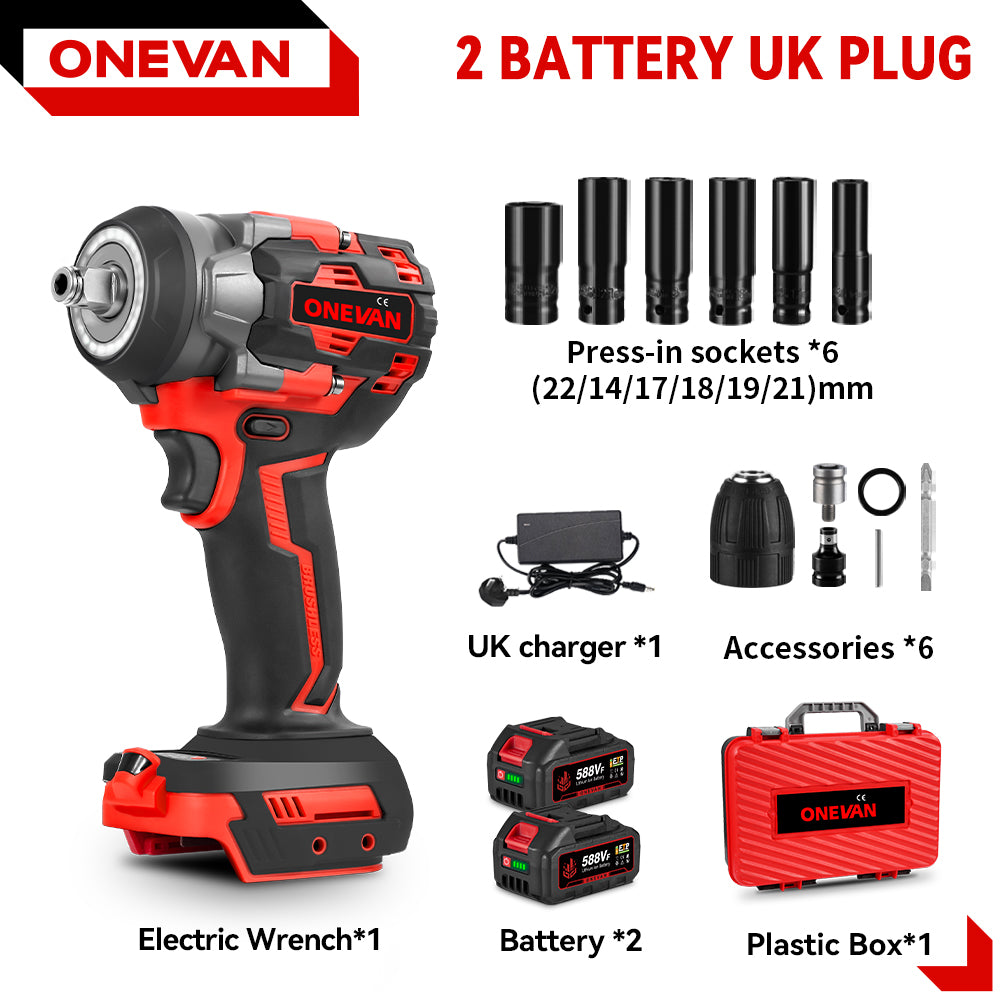 ONEVAN 1/2" 1200N·m Brushless Cordless Impact Wrench With 2 Batteries & 12-Piece Socket Set - Image 12