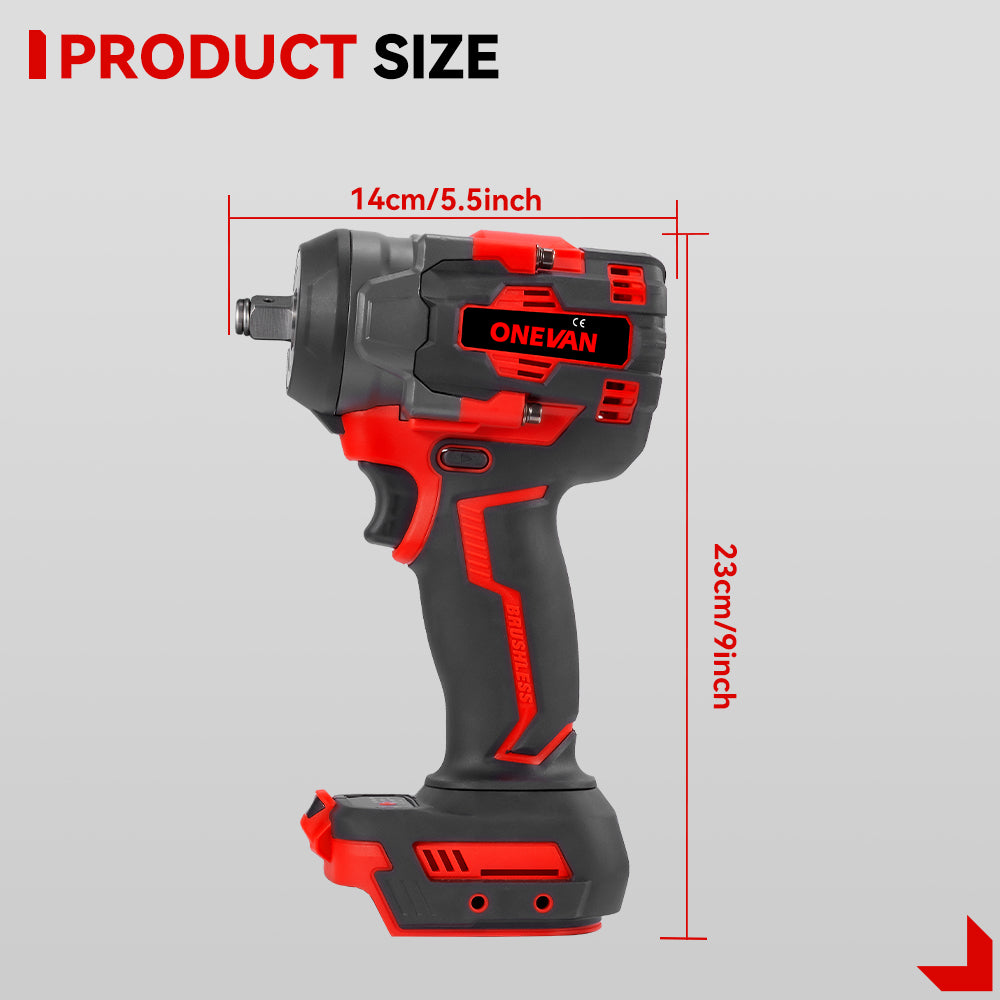 ONEVAN 1/2" 1200N·m Brushless Cordless Impact Wrench With 2 Batteries & 12-Piece Socket Set - Image 5